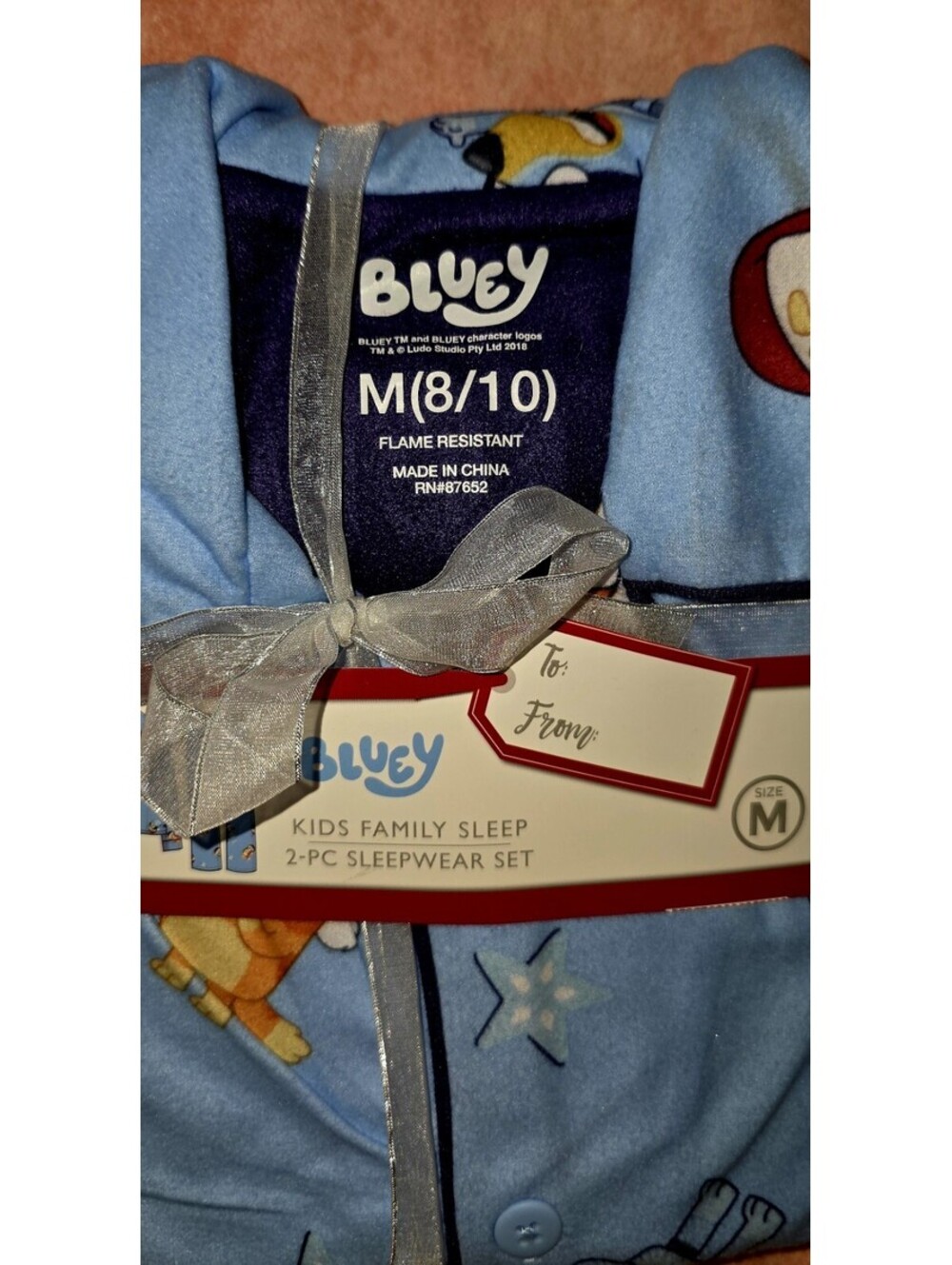 Bluey 2pc Fleece Pajama Set Blue Size M 8/10 Flame Resistant